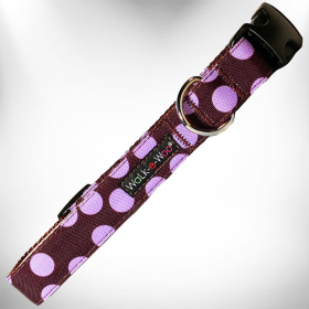 Polka Dot Dog Collars (Color: Purple Dot on Brown, size: L 1" width fits 14-25" neck)