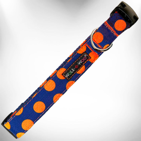 Polka Dot Dog Collars (Color: Orange Dot on Blue, size: XS 5/8" width fits 8-12" neck)
