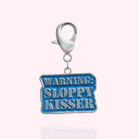 "Warning: Sloppy Kisser" Dog Collar Charm (Color: silver)